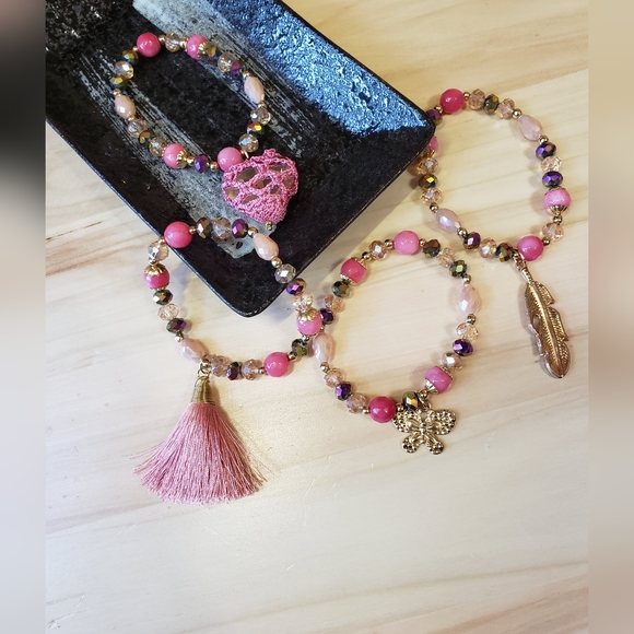 Gold Plated Agate Beaded Artisanal Stretchable Bracelets 3 Colors Options! - Picture 6 of 6